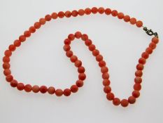 An antique coral beaded necklace, 19.6g, 16in