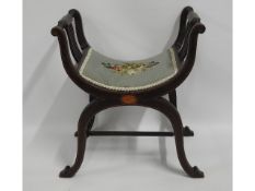 An Edwardian mahogany cross music stool, 21.75in w