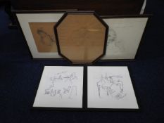 Three pencil sketches & two others, appearing to b