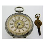 A Swiss silver pocket watch with applied two colou