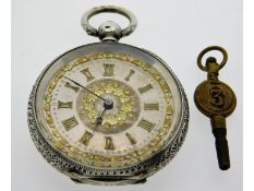 A Swiss silver pocket watch with applied two colou
