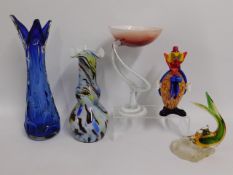 A Murano glass clown twinned with other art glass