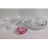 A cut glass bowl & other glassware