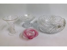 A cut glass bowl & other glassware