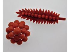 Two early 20thC. coral brooches, longest 70mm with