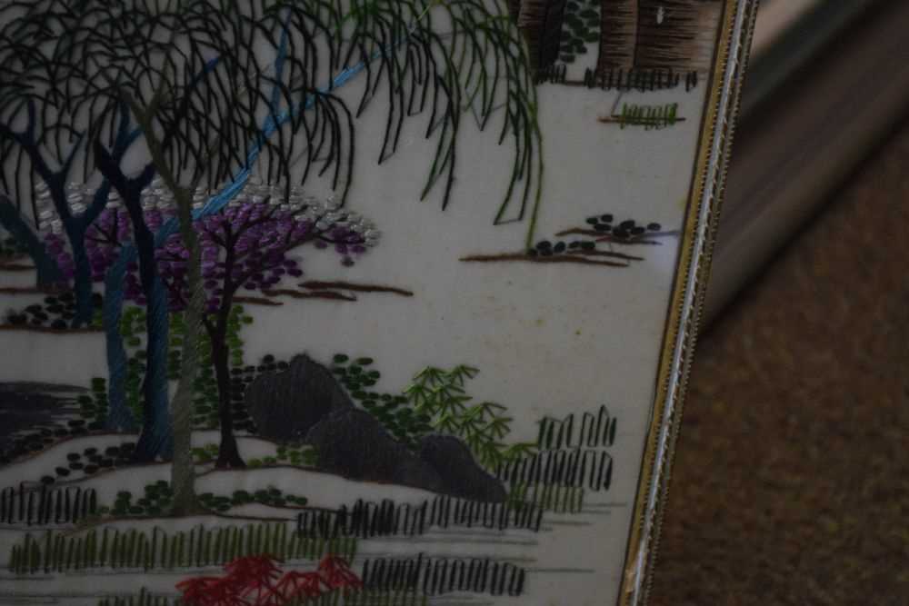 Japanese silkwork panel with landscape decoration - Image 4 of 7