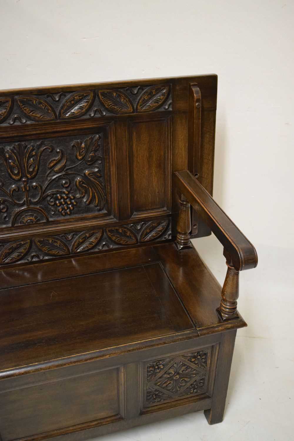 Early 20th Century oak monks bench - Image 3 of 6