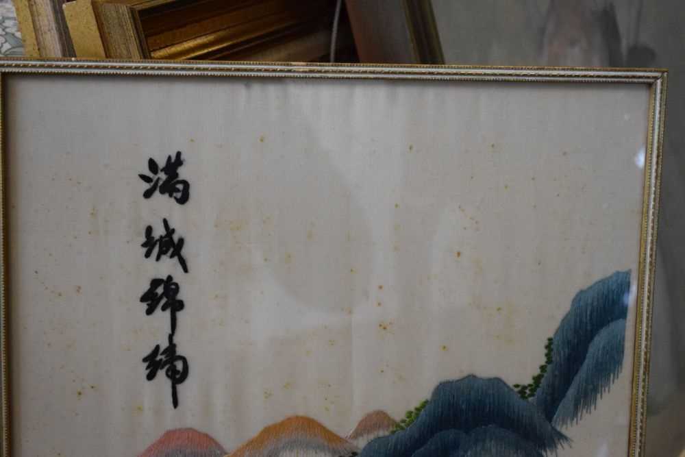 Japanese silkwork panel with landscape decoration - Image 6 of 7