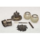 Quantity of silver items to include George V silver inkwell, etc