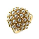 Yellow metal and cultured pearl bombe ring