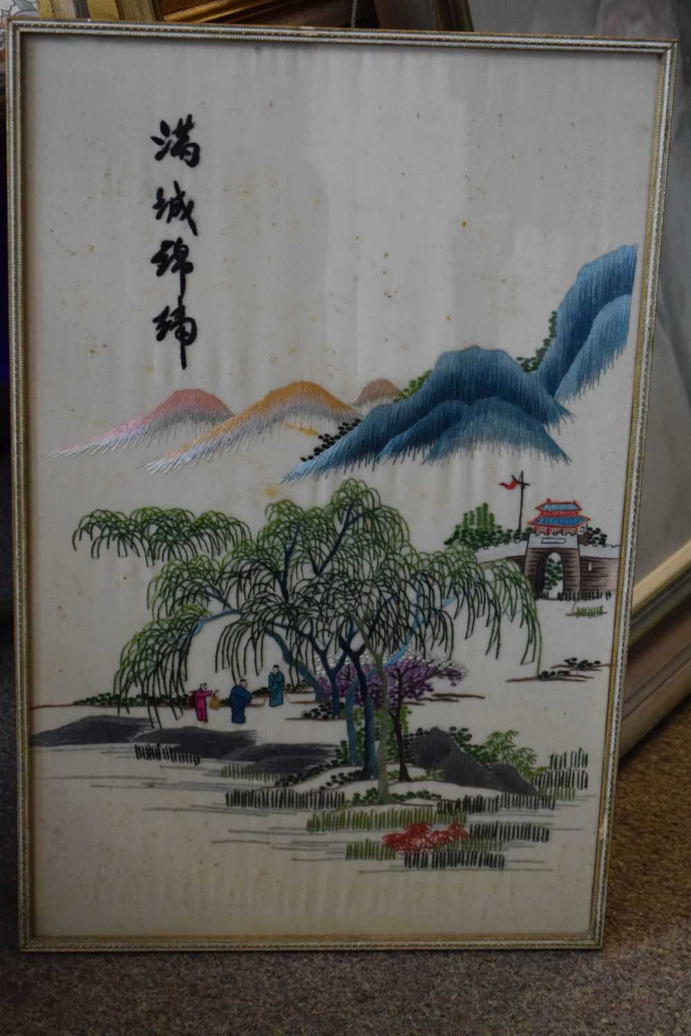 Japanese silkwork panel with landscape decoration - Image 2 of 7