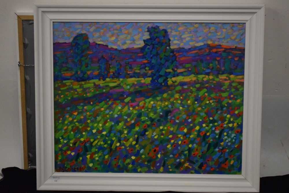 Paul Stephens - Oil on board - 'Poppies, Somerset Levels' - Image 2 of 6