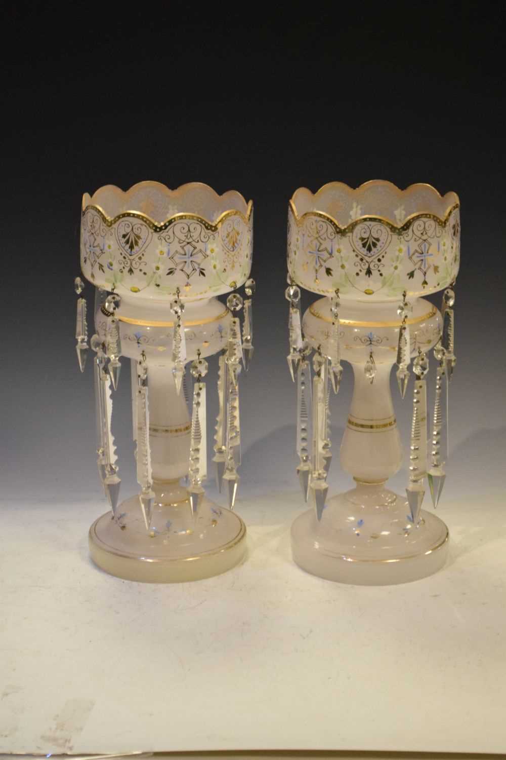 Pair of opaque glass table lustres with clear drops - Image 2 of 7
