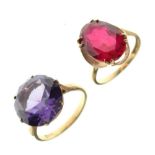 9ct gold ring set synthetic oval cut ruby