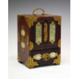 20th Century Chinese hardwood jewellery box with jadeite panels