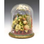 Victorian wax fruit display beneath glass dome