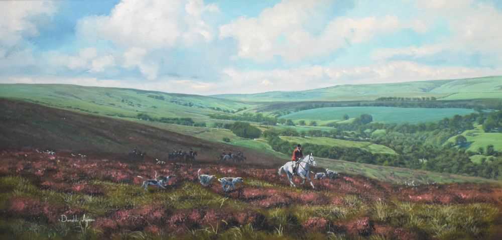 Donald Ayres (b.1936) - Oil on canvas, Exmoor hunting scene