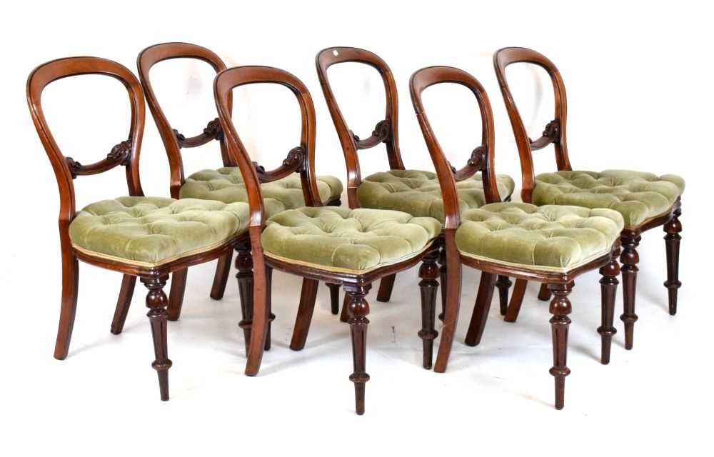 Set of six Victorian balloon-backed chairs