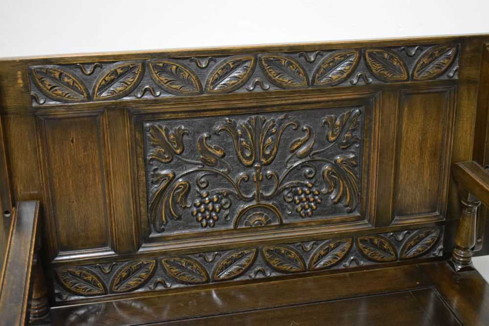 Early 20th Century oak monks bench - Image 4 of 6