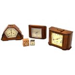 Two Art Deco mantel clocks and barometer, and chrome alarm clock