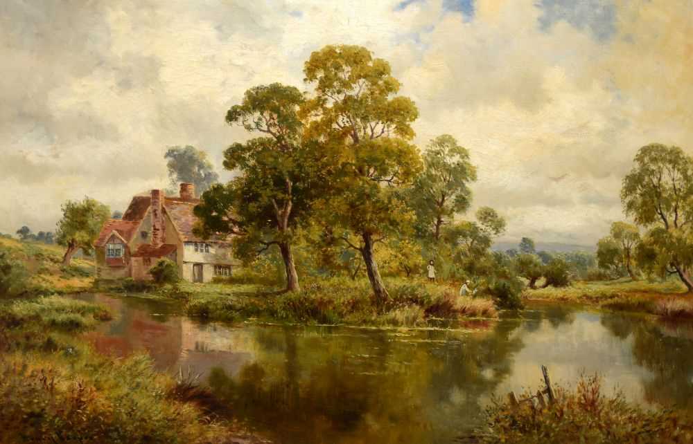 Henry Cooper - Oil on canvas - Cottage beside a lake