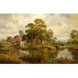 Henry Cooper - Oil on canvas - Cottage beside a lake