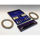 Cased set of Victorian silver teaspoons and tongs, Edward VIII silver-mounted conductors baton, etc