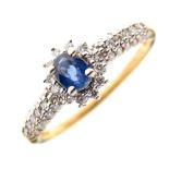 18ct gold, sapphire and diamond cluster ring