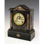 Black slate and pink marble mantle clock