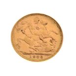 Gold coin - Edward VII sovereign, 1908