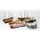 Six scratch-built model ships - 'Victory', 'Creole Queen', 'Jomare', etc