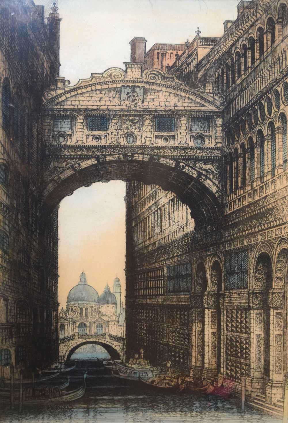 Early 20th Century coloured etching, Bridge of Sighs, Venice