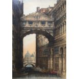 Early 20th Century coloured etching, Bridge of Sighs, Venice