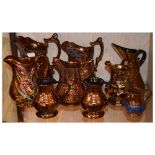 Quantity of Victorian copper lustre jugs, etc