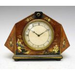 Art Deco period walnut chinoiserie-decorated mantel clock