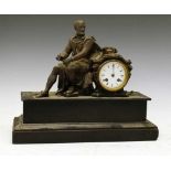 Late 19th Century French black slate and gilt metal mantel clock