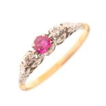 '18ct & Plat', ruby and diamond three-stone ring