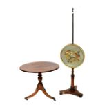 Early 19th Century pole screen together with a reproduction tilt-top table