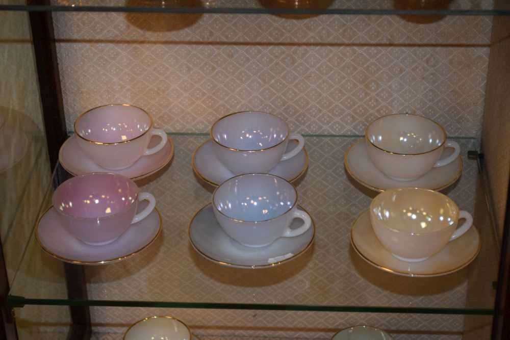 French 1950s opaline glass cups and saucers - Image 2 of 5