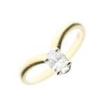 '18ct' yellow metal wishbone ring set oval cut diamond
