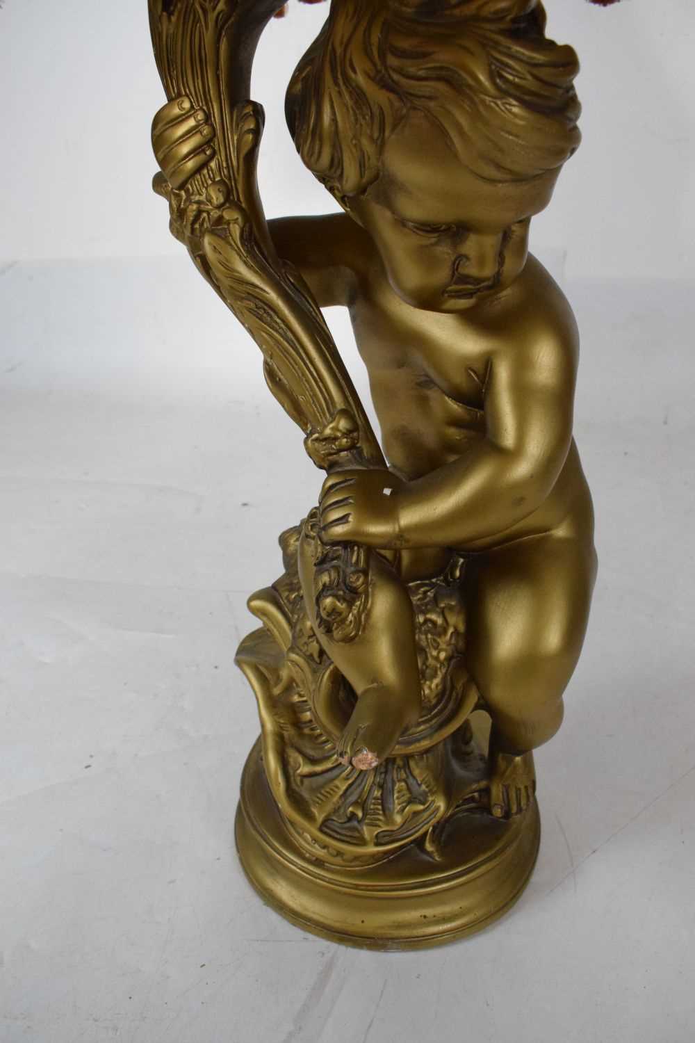Plaster gilt figural lamp base with shade - Image 3 of 7