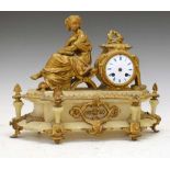 Late 19th Century French gilt metal and alabaster mantel clock