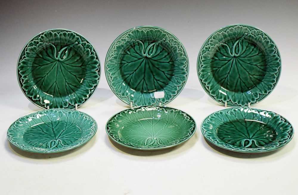 Six Wedgwood majolica leaf plates