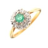 18ct gold, emerald and diamond cluster ring