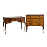 Queen Anne design figured walnut side table and an en-suite chest of drawers