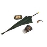 Quantity of miscellaneous items to include; lady's parasol, evening bag & tortoiseshell hair grips