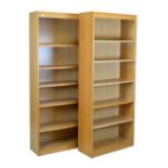 Pair of modern oak open front bookcases