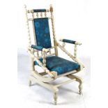 American rocking chair, upholstered in turquoise floral fabric