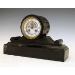 Late 19th Century French black slate drumhead mantel clock