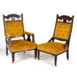Two late Victorian drawing room chairs
